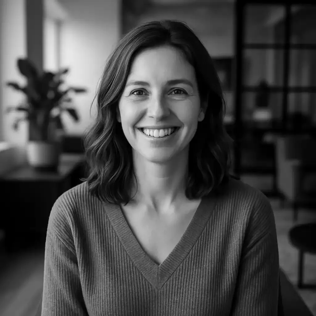 Portrait of a happy female client in a stylish modern workspace