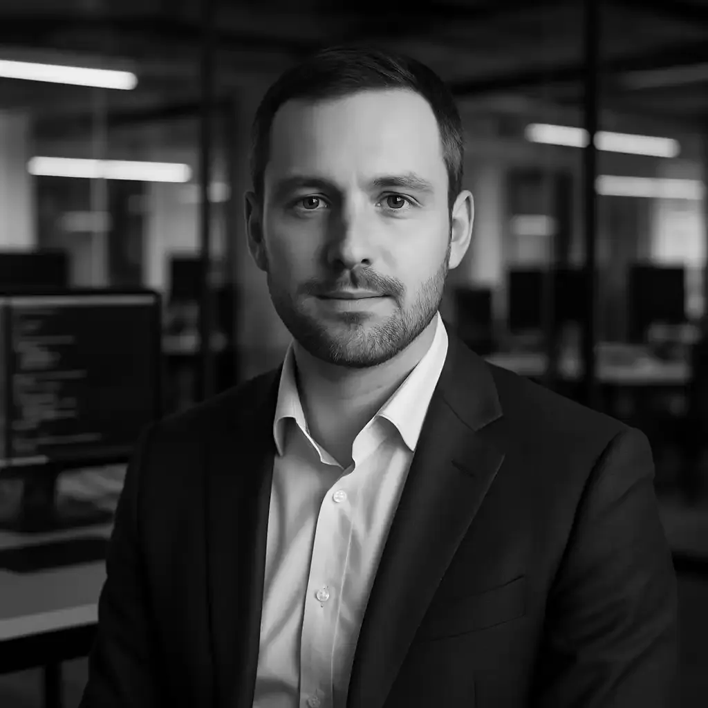 Portrait of a male client in a modern technology office